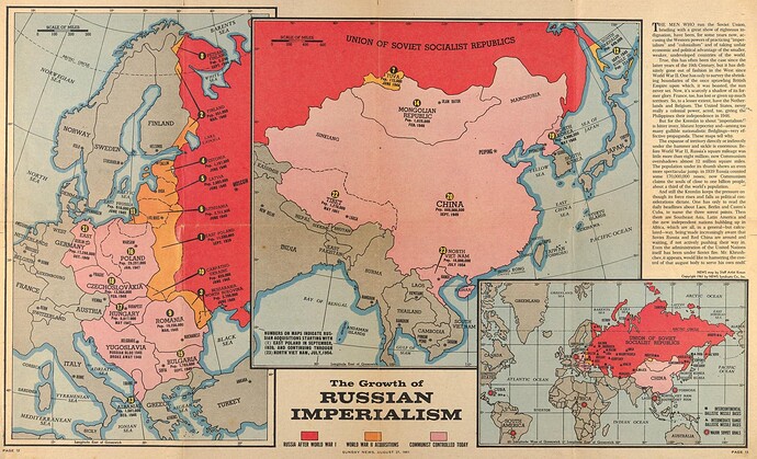 Mapa da Rússia antes e depois da WWII