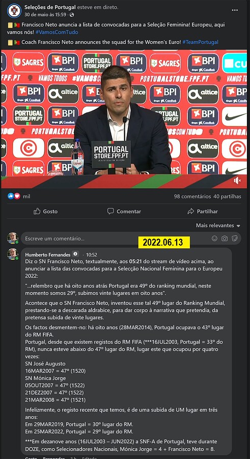 2022.05.30 SN Francisco Neto manipula dados do RM FIFA em plena conferência de anúncio das convocadas